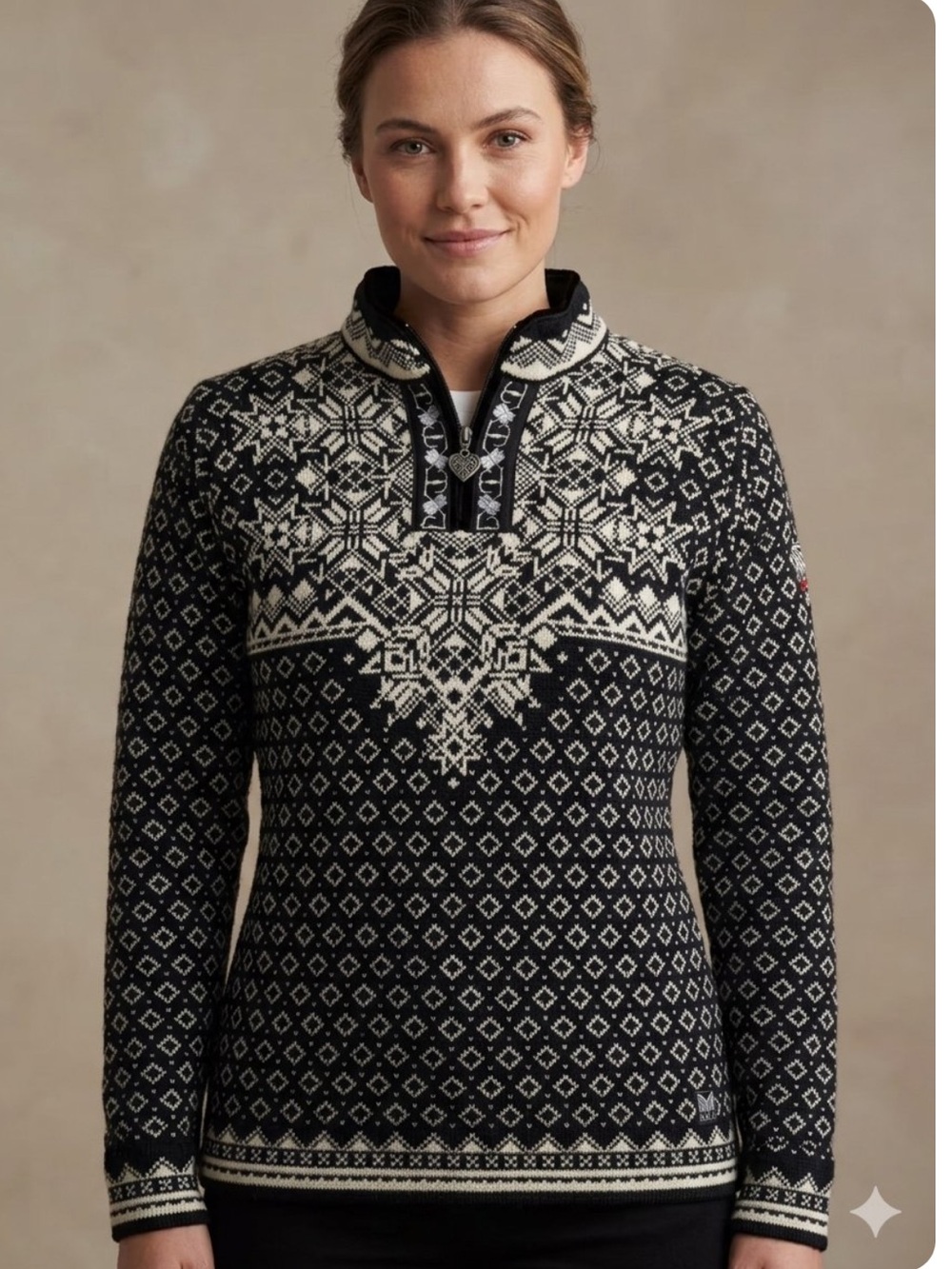 Dale of Norway Merino Wool Sweater Soft Quarter Zip Classic Nordic Folk L
